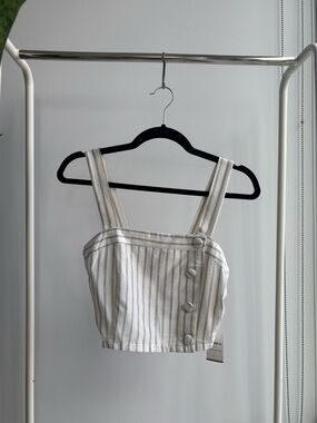 FOREVER 21 | Linen-Blend Striped Crop Top White and Birch M